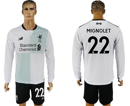 Liverpool #22 Mignolet Away Long Sleeves Soccer Club Jersey